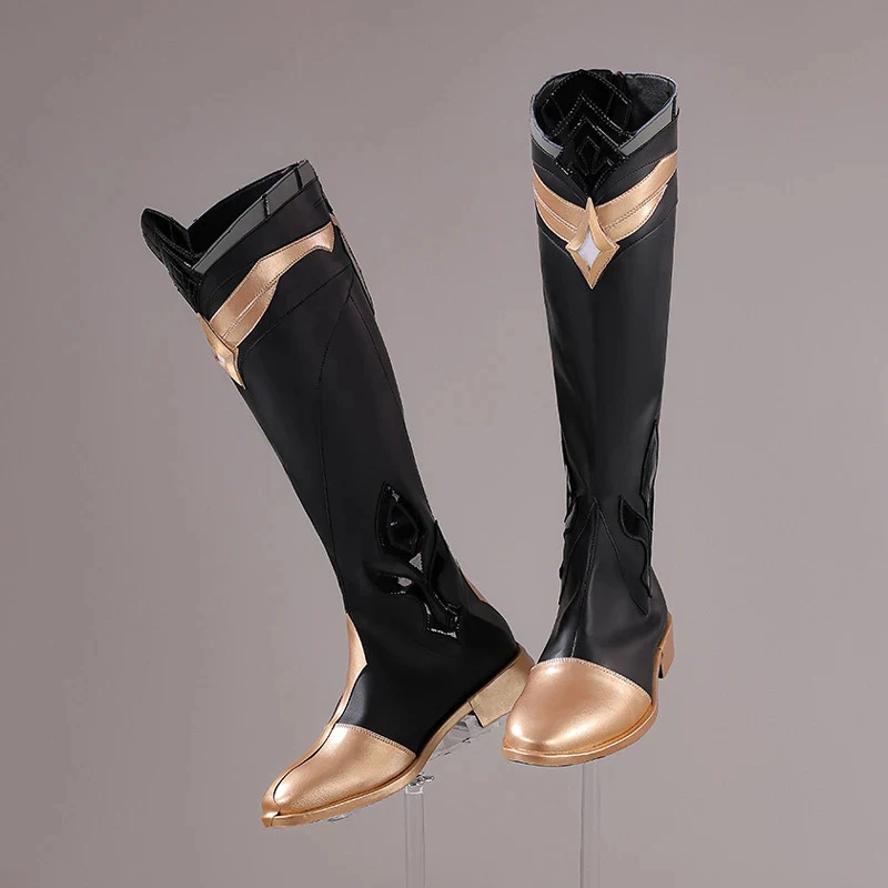 

ABC123Genshin Impact Traveler Aether Cosplay Shoes As Heaven and Earth Are Made Anew Black Leather Boots For Men Women5,j'8.k/4\