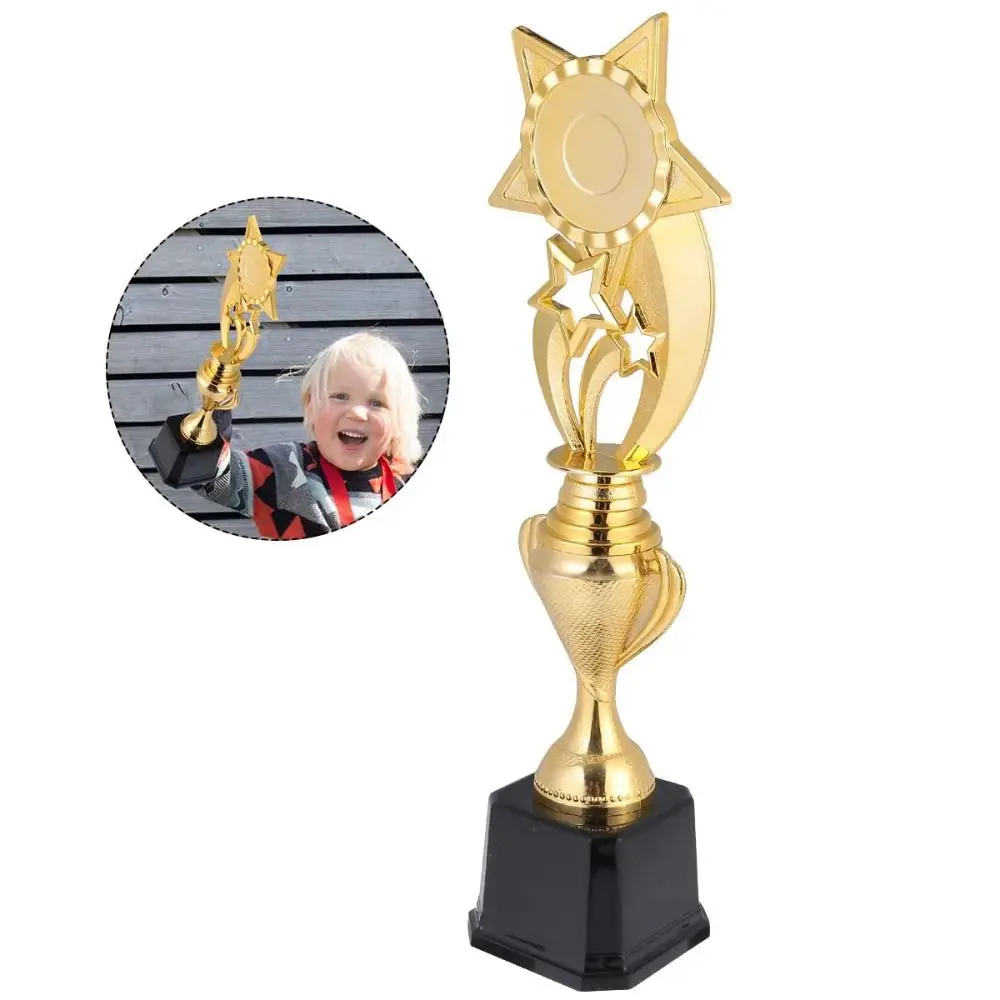 Plastic Award Trophy Competition Sports Game Golden Plating Winner Award Trophy Toy School Rewarding Supply Stars