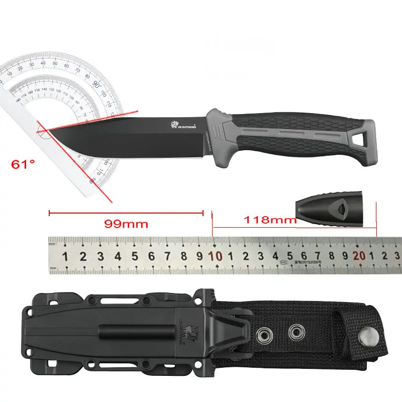 

Hx Outdoors D2 Knife Survival Camping Knives Hunting Fish Kitchen Tool, PP Handle With Whistle ,Sheath Dropshipping