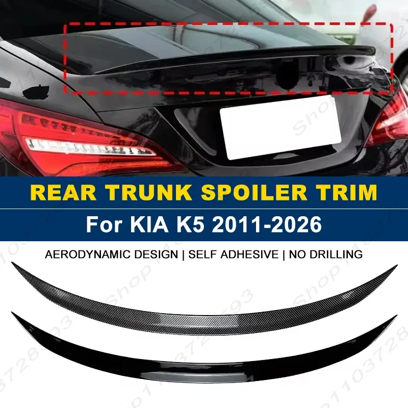 For KIA Accessories K5 2011-2026 Car Rear Trunk Boot Spoiler Wing Lip Body Kits Gloss Black Soft Plastic