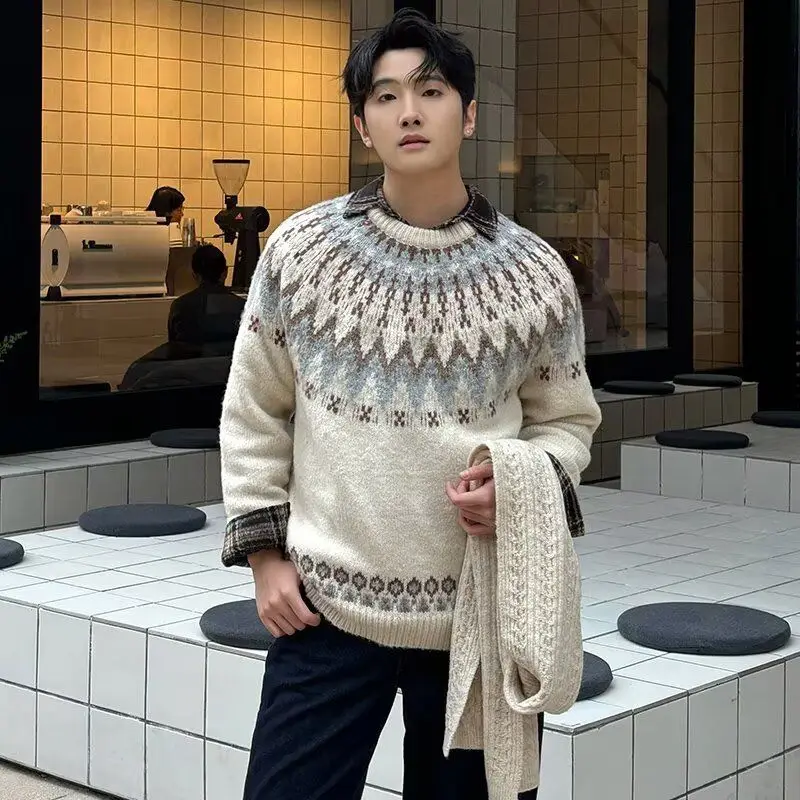 

Cisas Theme V-Ne Knitted Sweater Men's Casual Sle Geometric Patterned Loose Fit Long Sve Faionable Autumn Winter