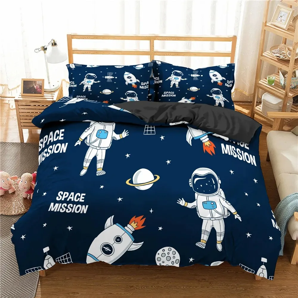 Cartoon Bedding Set Aviation Astronaut Duvet Cover Boys Blue Sky Dream Quilt Cover Twin Single Double Sizes Pillow Case