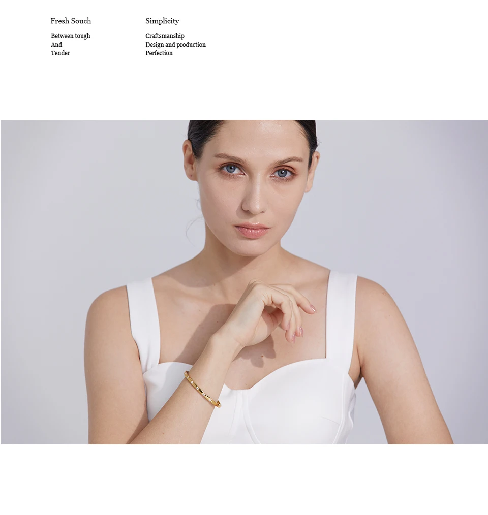 Yhpup Stilvoller Armreif aus Edelstahl mit Zirkonia, 18 Karat vergoldet, wasserdichter Schmuck für Damen, Charm-Mode – Detail 3