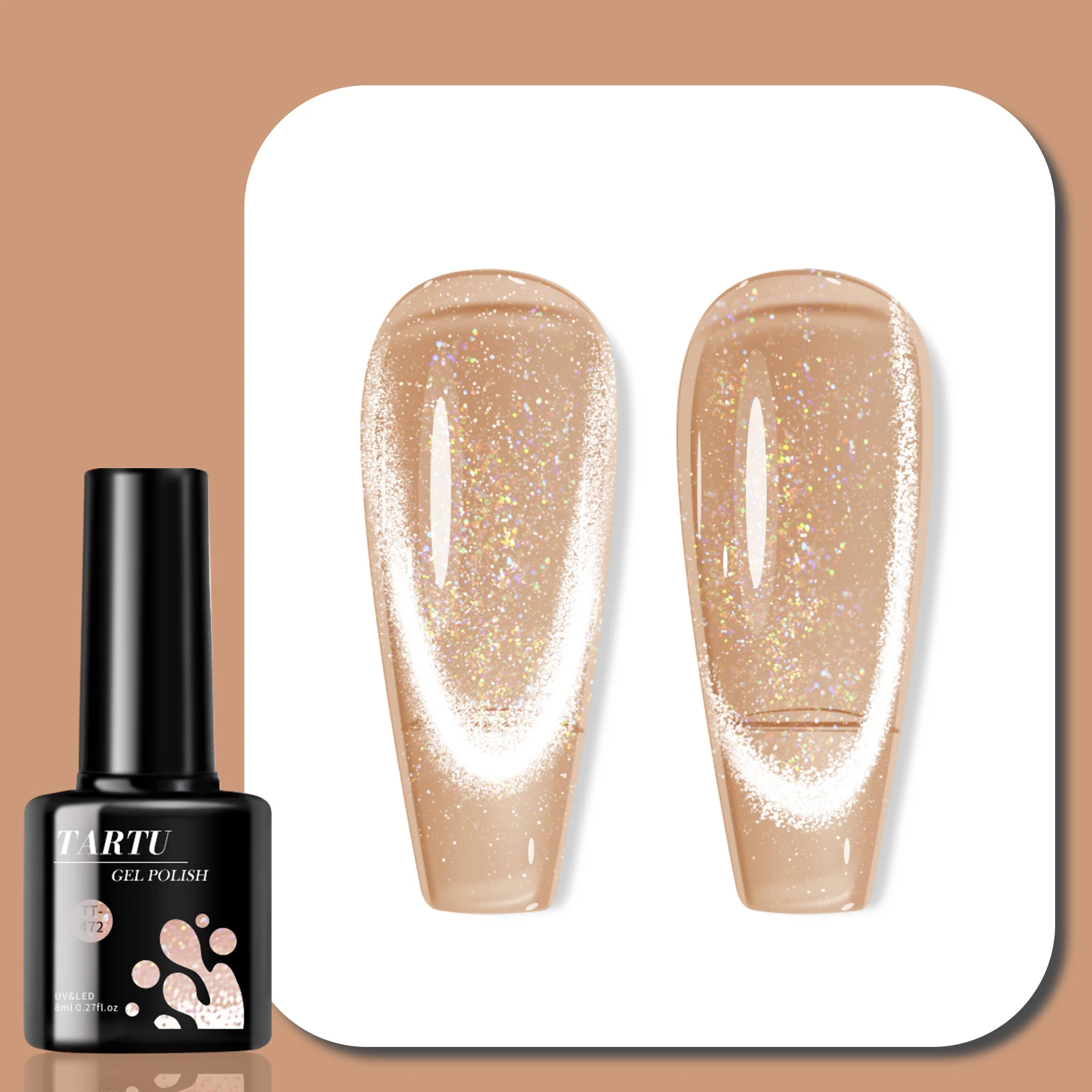 Vernis à ongles Gel œil de chat kaki, 8ml, infusé LED/UV, paillettes longue durée, paillettes holographiques, Nail Art, Salon de manucure à domicile