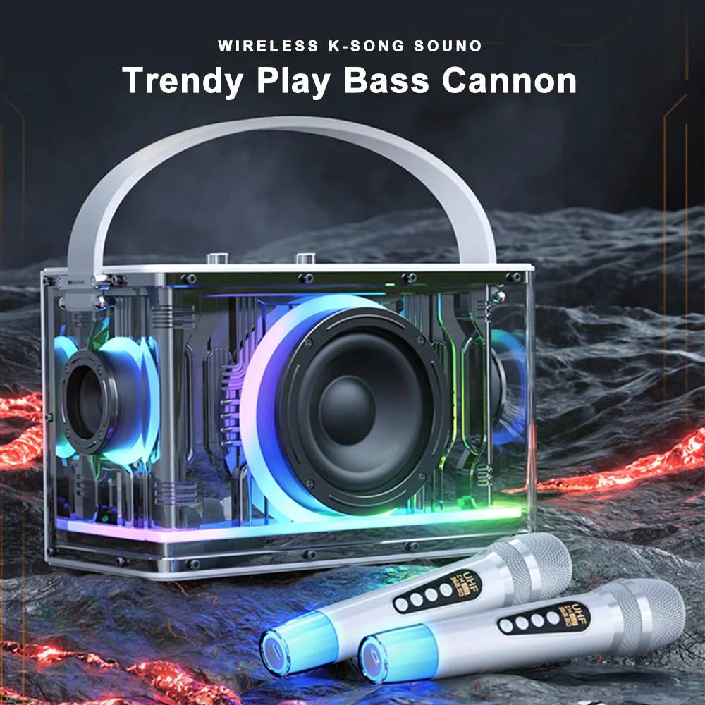 

Original T66 Karaoke Speaker With 2 Microphone Powerful Bass HIFI Sound and RGB Effects DSP High Power Wireless Music Center