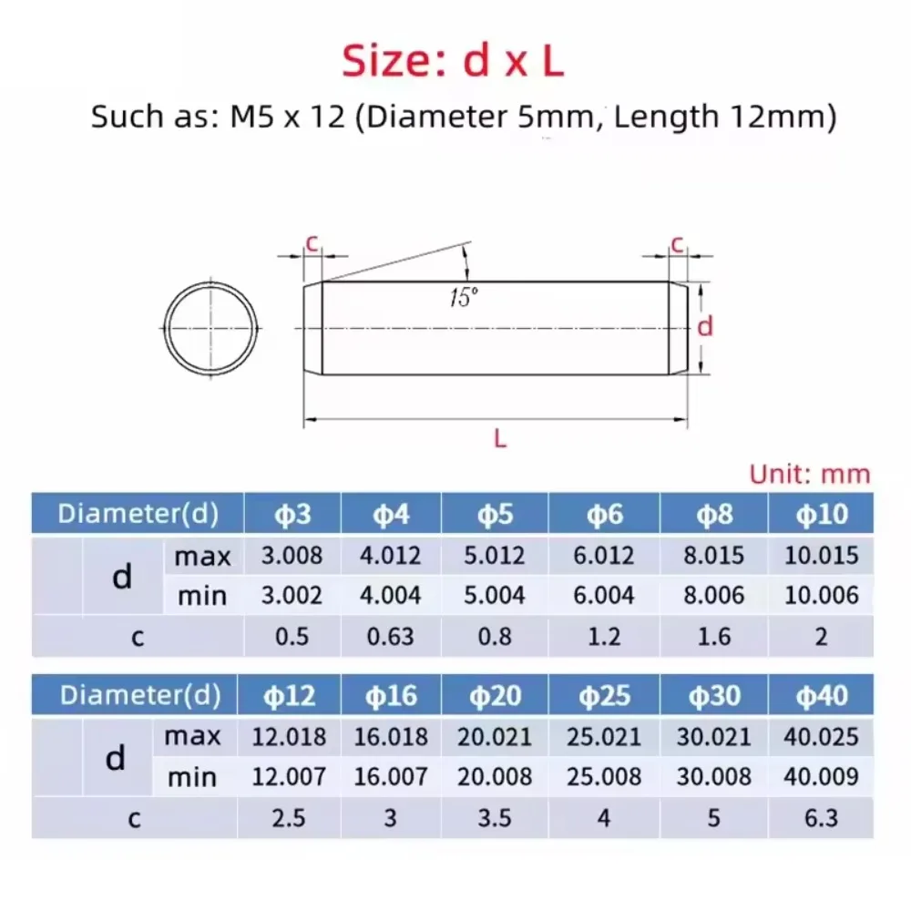 5-20Pcs GB119 Parallel Dowel Pins, 45# Quench Hardened Solid Cylindrical Metal Pins M3-M8, High Strength Fixed Locating Pins