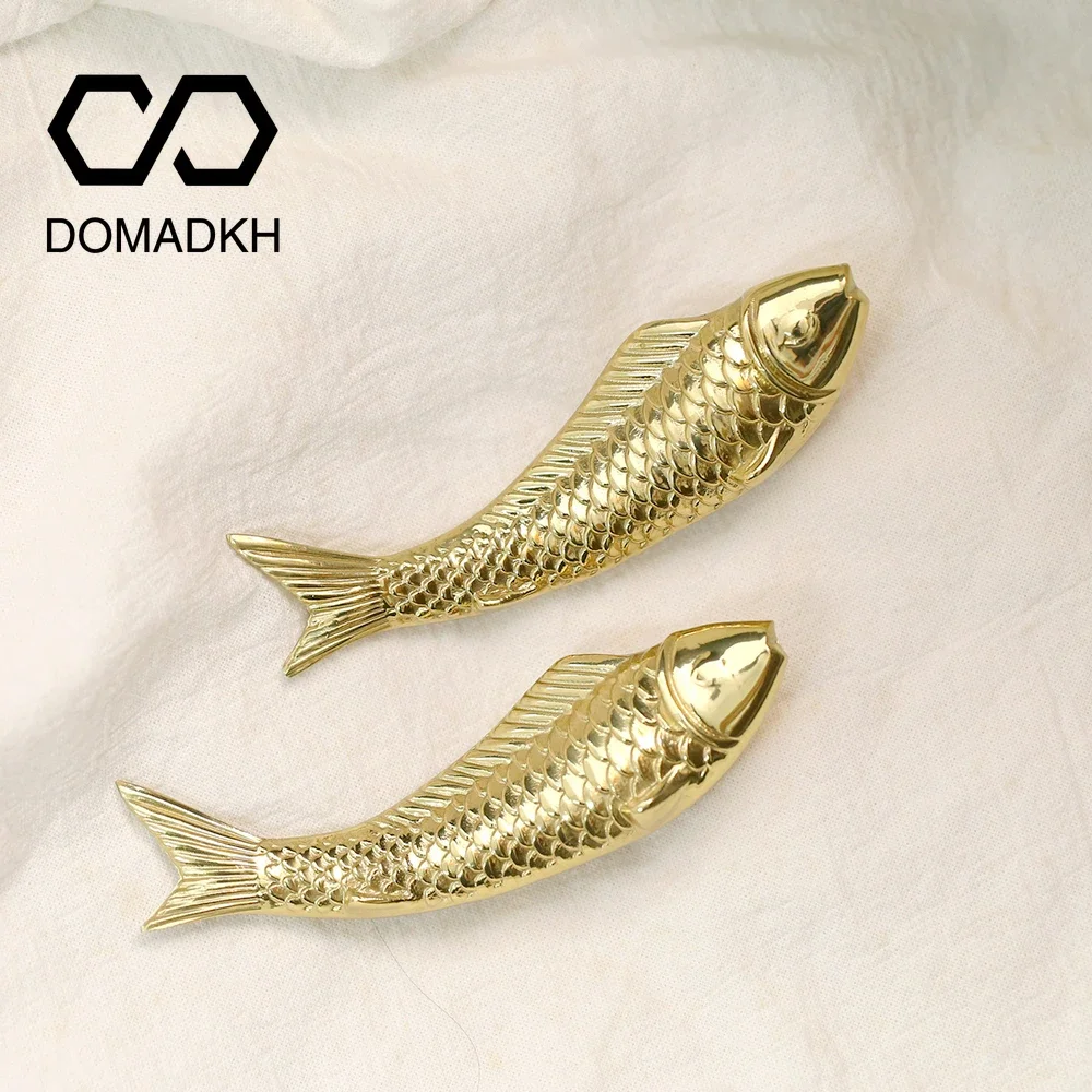 Brass Fish Cabinet Door Knobs Unique Drawer Pulls Home Decor Dresser Knobs Beach Theme Closet Door Handles Cute Kitchen Hardware