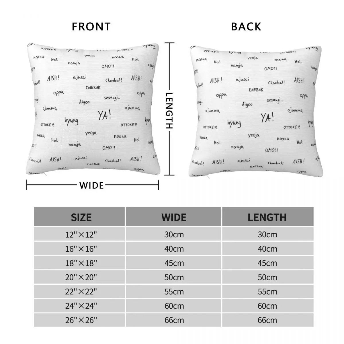 Korean Drama Vocabulary Square Pillowcase Polyester Linen Velvet Printed Zip Decor Pillow Case Home Cushion Cover