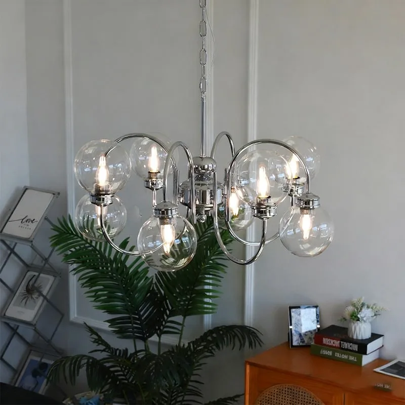 

Retro medieval style iron LED glass chandelier, suitable for home living room industrial style chandelier lighting