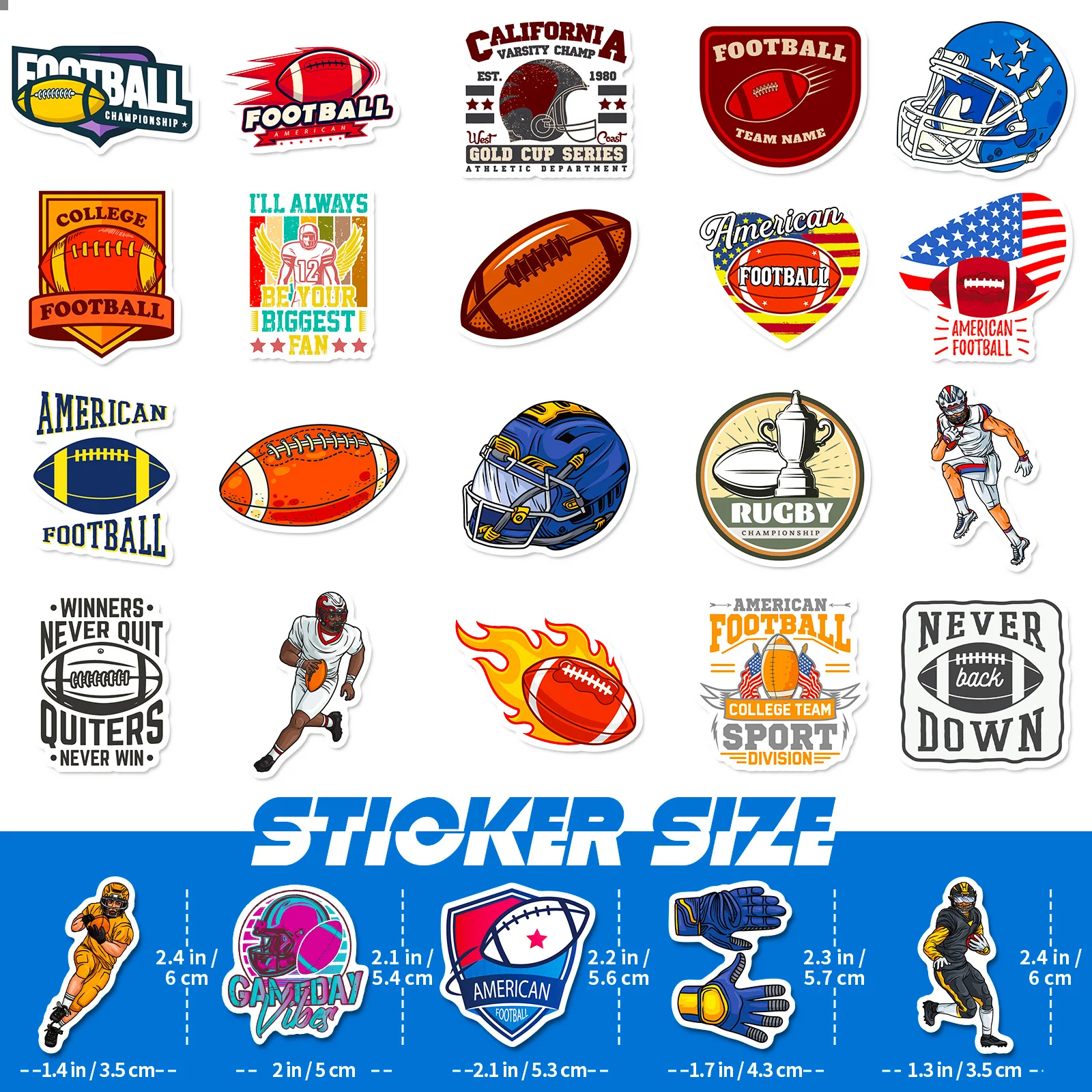 50PCS American Football Stickers Waterproof  Football Cartoon Graffiti Stickers Toy DIY Laptop Phone Guitar Skateboard