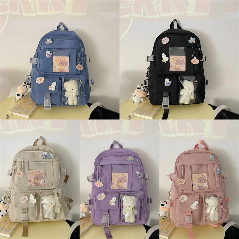 Cute Women Backpacks Waterproof Multi-Pocket Nylon School Backpack For Student Female Girls Kawaii Laptop Book Pack