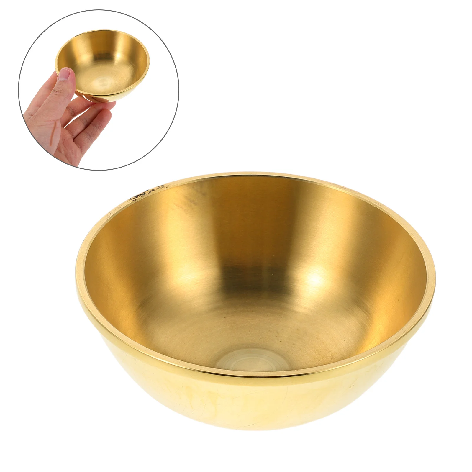 

Gold Brass Religious Bowl Round 10Cm Tibetan Temple Offering Meditation Buddha Bowl Singing Bowls