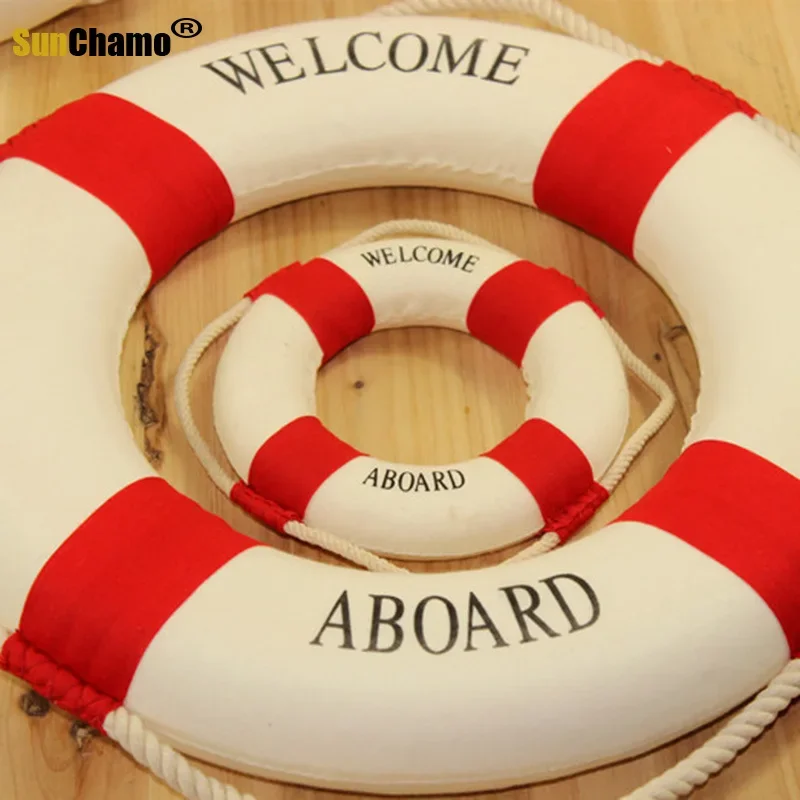 Welcome Wall ornament Life Buoy Foam Aboard Nautical Life Lifebuoy Ring Boat Wall Hanging Mediterranean Style Home Decor