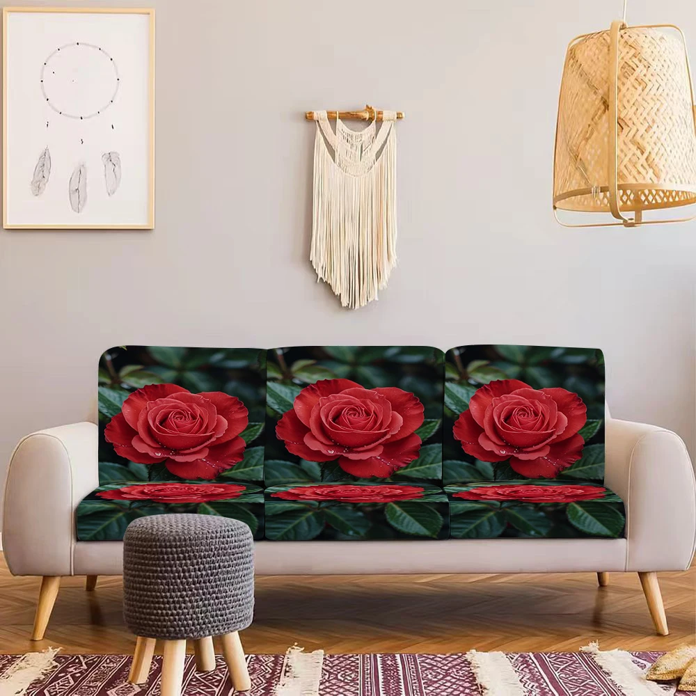 Summer Outdoor Sofa Cover with Red Rose Print, Milk Silk Fabric, Pet - Friendly, Washable Without Deformatio