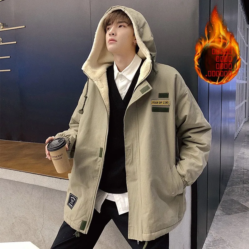 

Мужская утепленная зимняя куртка из овечьей шерсти с капюшоном, на хлопковой подкладке, повседневная, молодежная, модная, брендовая, для электронной коммерции