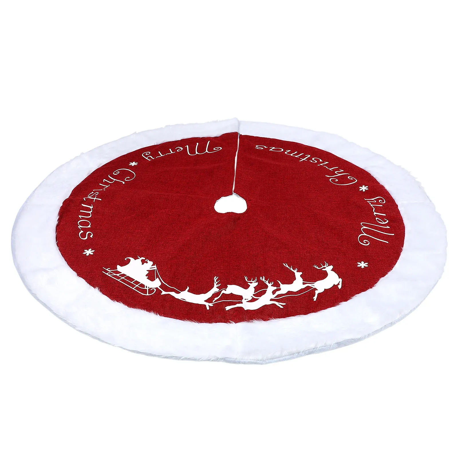 

Новогодний коврик-юбка для елки 120 см, красно-белый, льняной, имитация зимнего декора, для гостиной, улицы, вечеринок, многоразовый