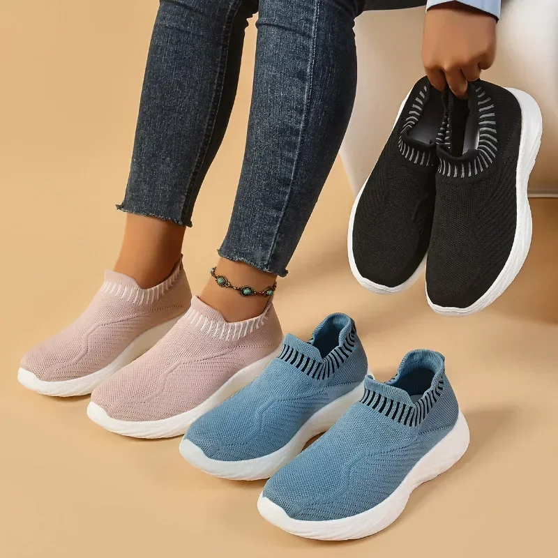 

New Spring Summer Women Shoes Knitting Sock Women's Sneakers Breathable Women Flat Shoes Soft Bottom Casual Walking Shoes