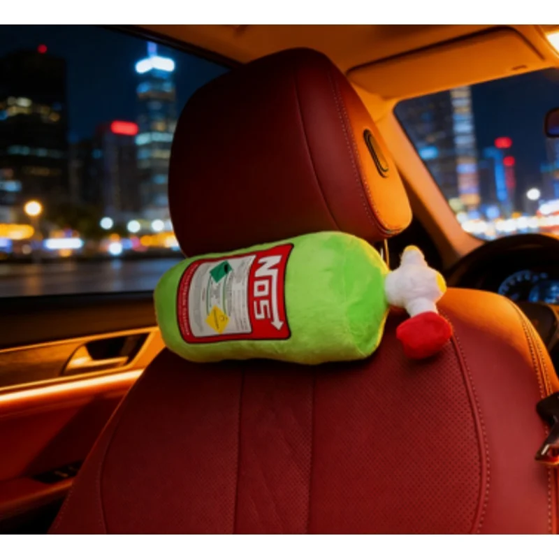 NOS Bottle Shaped Car Headrest Neck Protection Pillow For Car Motorcycle Enthusiast Auto Interior Gift Accessories