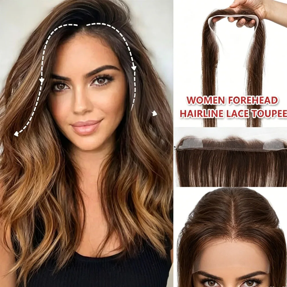 

100% Human Hair Hairline Topper With Fishing Line Lace Frontal Hairpiece for Women Forehead Human Hair For Thinning Hair