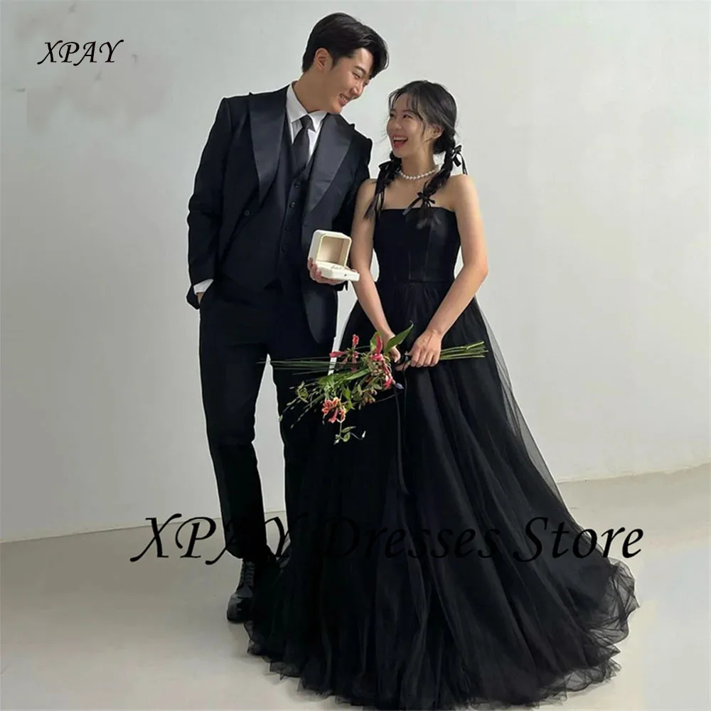 

XPAY 2025 Simple Black Tulle Korea Wedding Dresses A Line Formal Evening Gown Customized Wedding Photos Shoot Dress