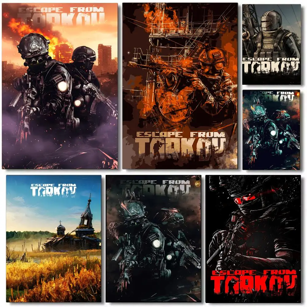 Gaming E-Escape From Tarkov Poster Self Adhesive Aesthetic Wall Art Picture for Living Room Home Decoration Gift