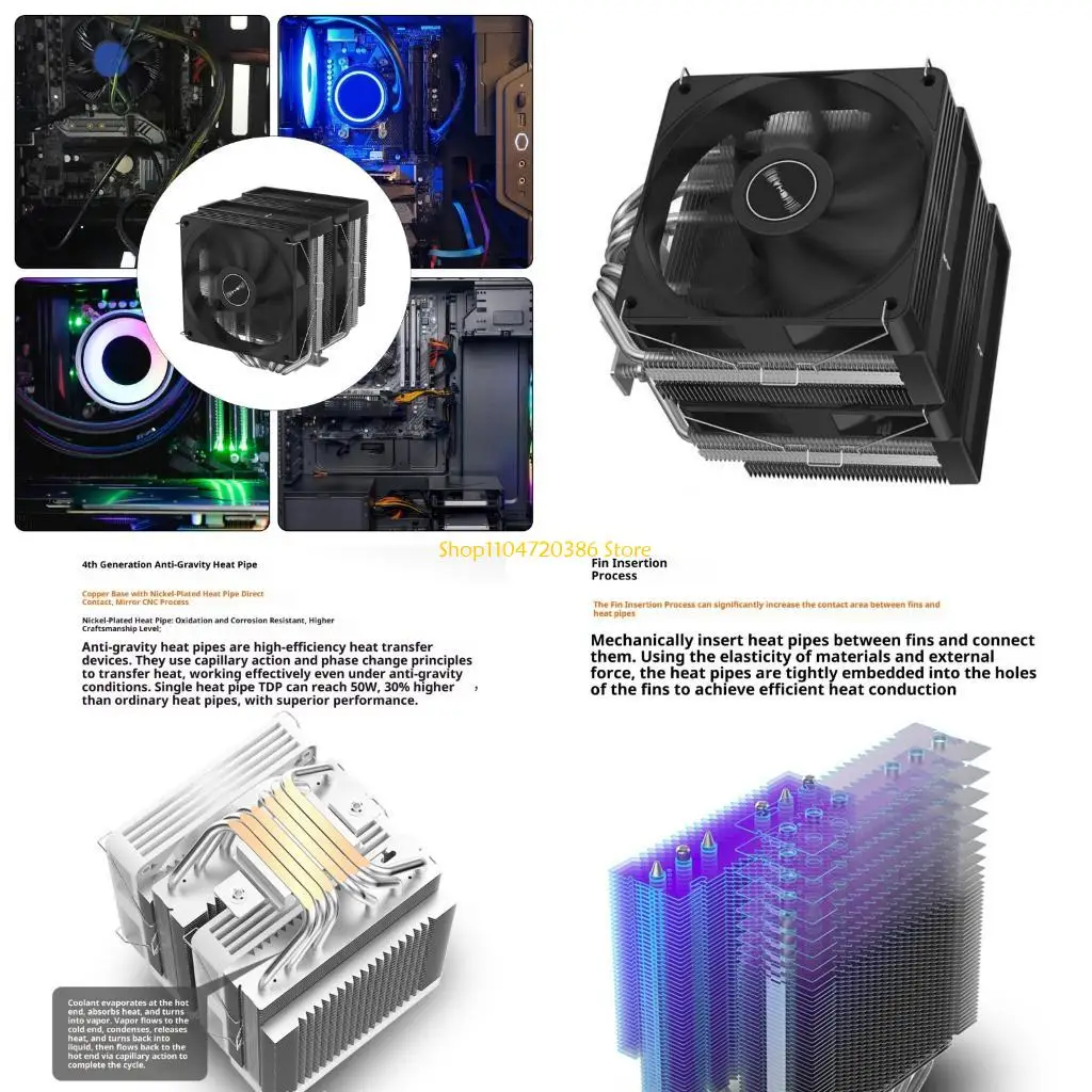 

K0EA Silents Two Fan CPU Coolers 6 High Conductivity Pipe Metal Structure Computer Cooling