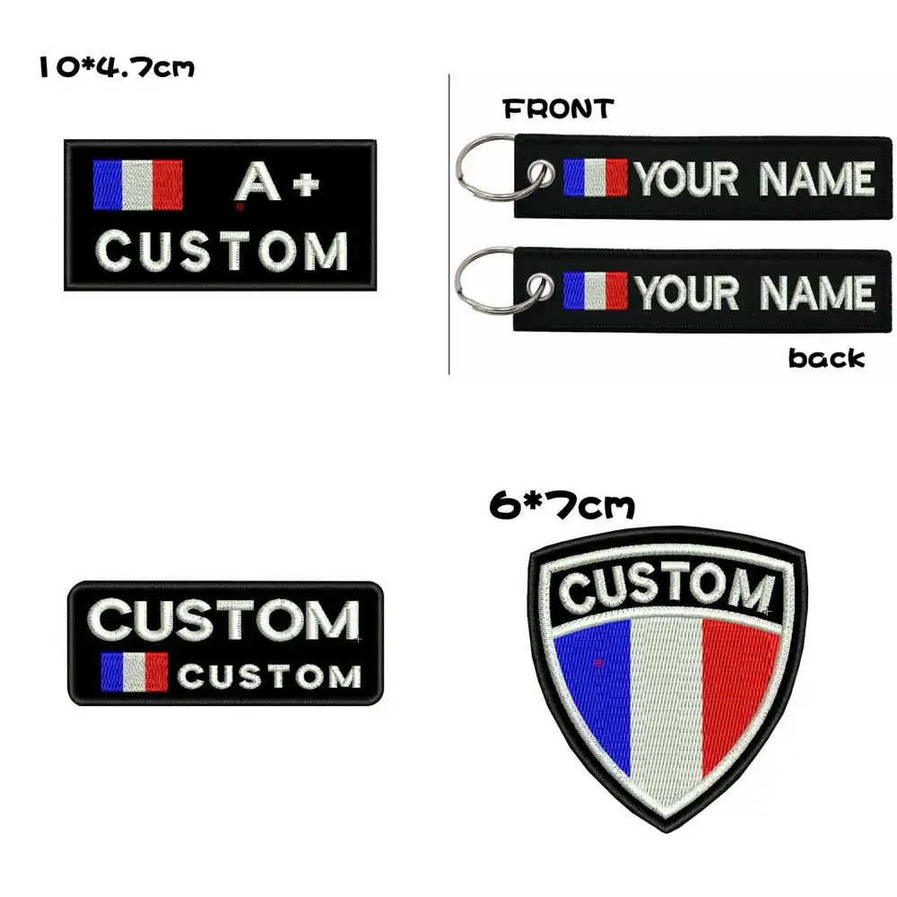 Custom FRANCE army tactical name tag patch personalized blood A+ B+ O+