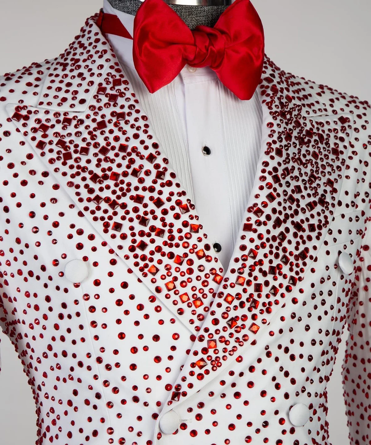 Men\'s Suits Tailored One Piece Sequins Blazer Peaked Lapel One Button Sparkly Wedding Slim Red Diamonds Custom Made Plus Size