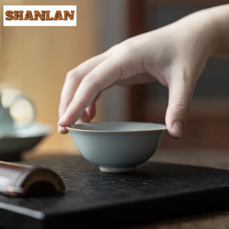 100ml Boutique Azure Ru Kiln Porcelain Tea Bowl Handamde Ice Cracked Glaze Teacup Personal Master Cup Chazhan Kung Fu Teaware