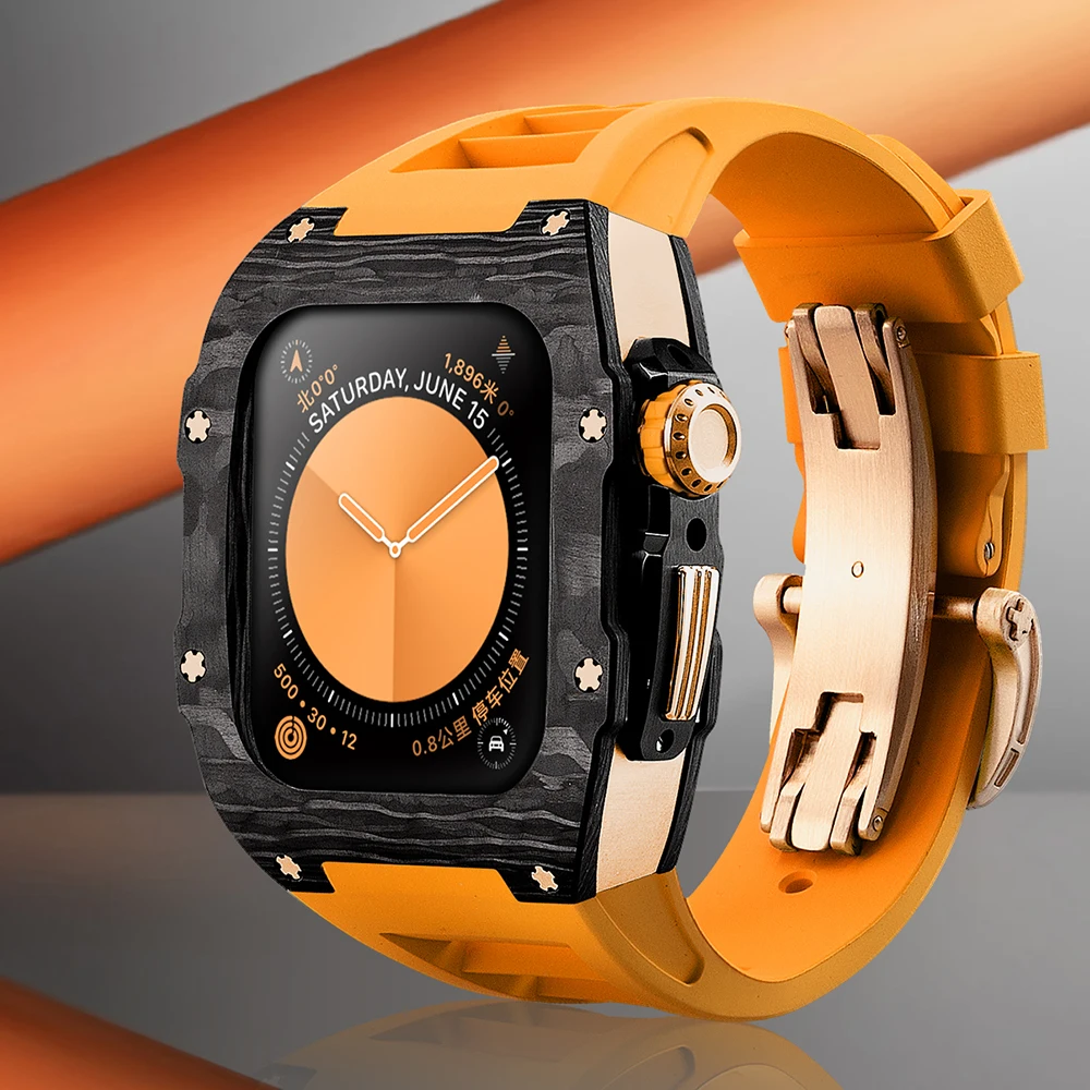 Soul Cool IWatch الأشرطة ألياف الكربون حافظة موضة 45 44 مللي متر 9/8/7/6/5/4/SE 3 لساعة أبل طقم عصري correas الفرقة واقية #5