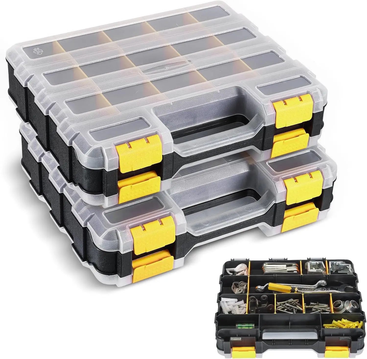 

2 Pack Small Parts Organizer, 34-Compartment Double-Sided Tool Box with Removable Dividers for Hardware, Screws, Bolts, Nails &