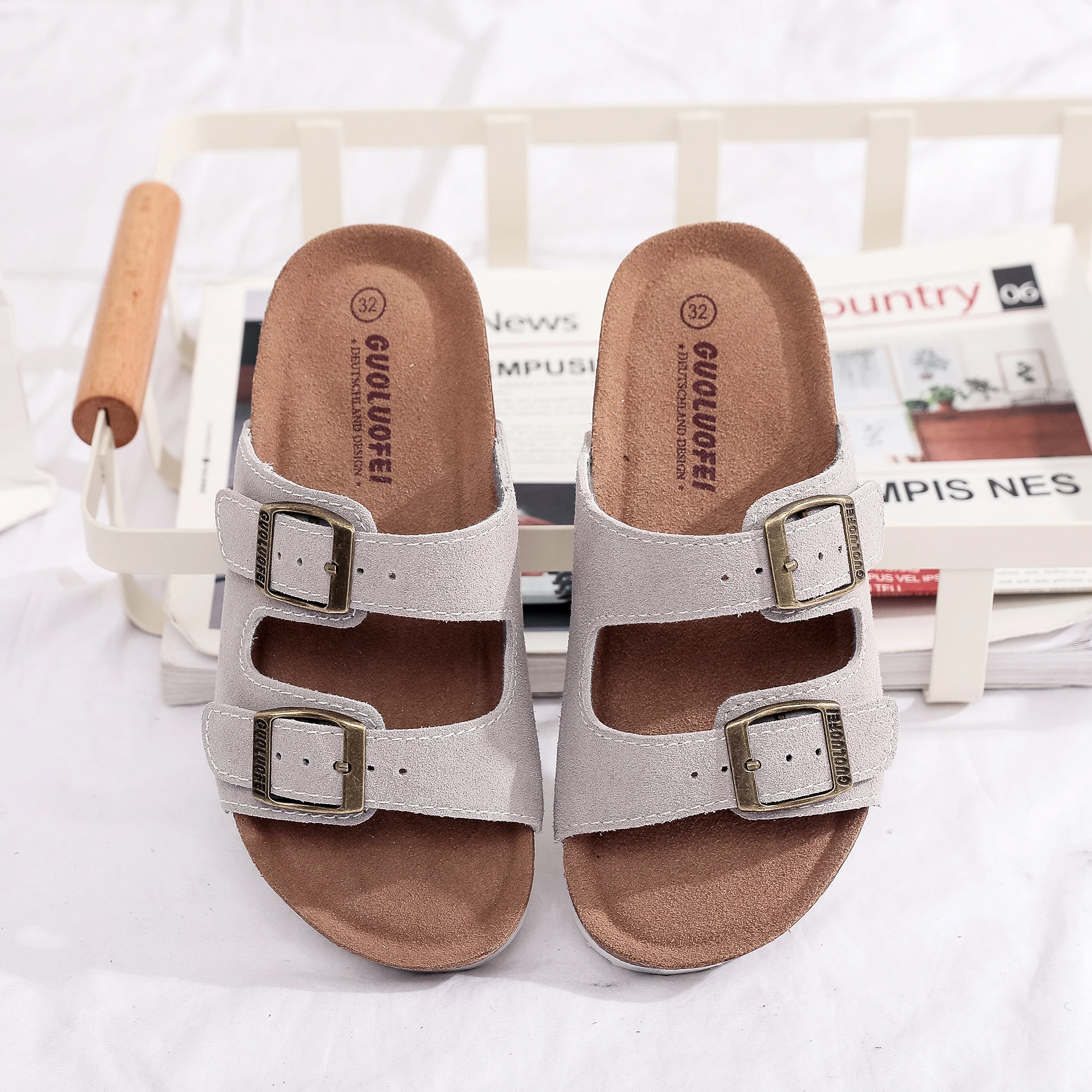 Guoluofei Arizona Cork Sandals, Adjustable Buckle Comfort Slides for Men, Cow Suede Cork Insole Summer Sandals Women Footwear view 6