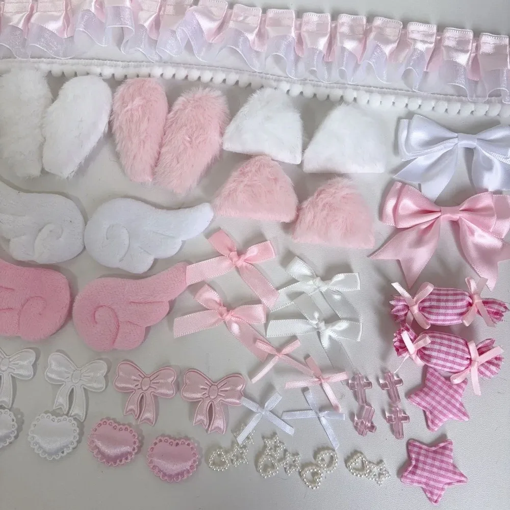 Lace Ribbon DIY Decor Kit Bunny Ear Sweet Girly Handmade Ita Bag Ornaments Lolita Style Card Badge Size Bag Accessories Anime