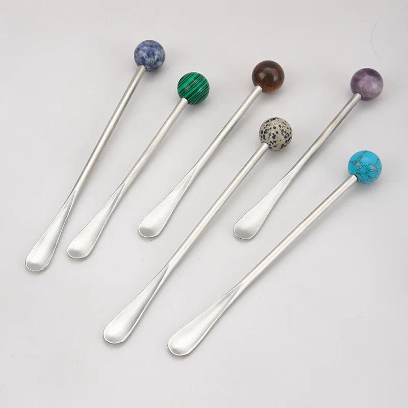 LMM Afternoon Tea Beverage Bartending Stick Natural Rough Stone 304 Stainless Steel High Value Cocktail Bar Spoon