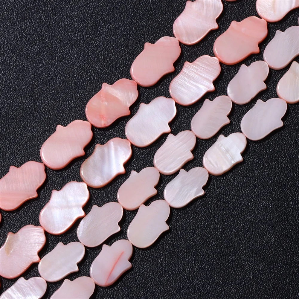 Natural Pink MOP Shell Hamsa Hand Shape Beads 12x18mm 36cm Strand Mother Of Pearl Loose Beads for DIY Bracelet Necklace Jewelry