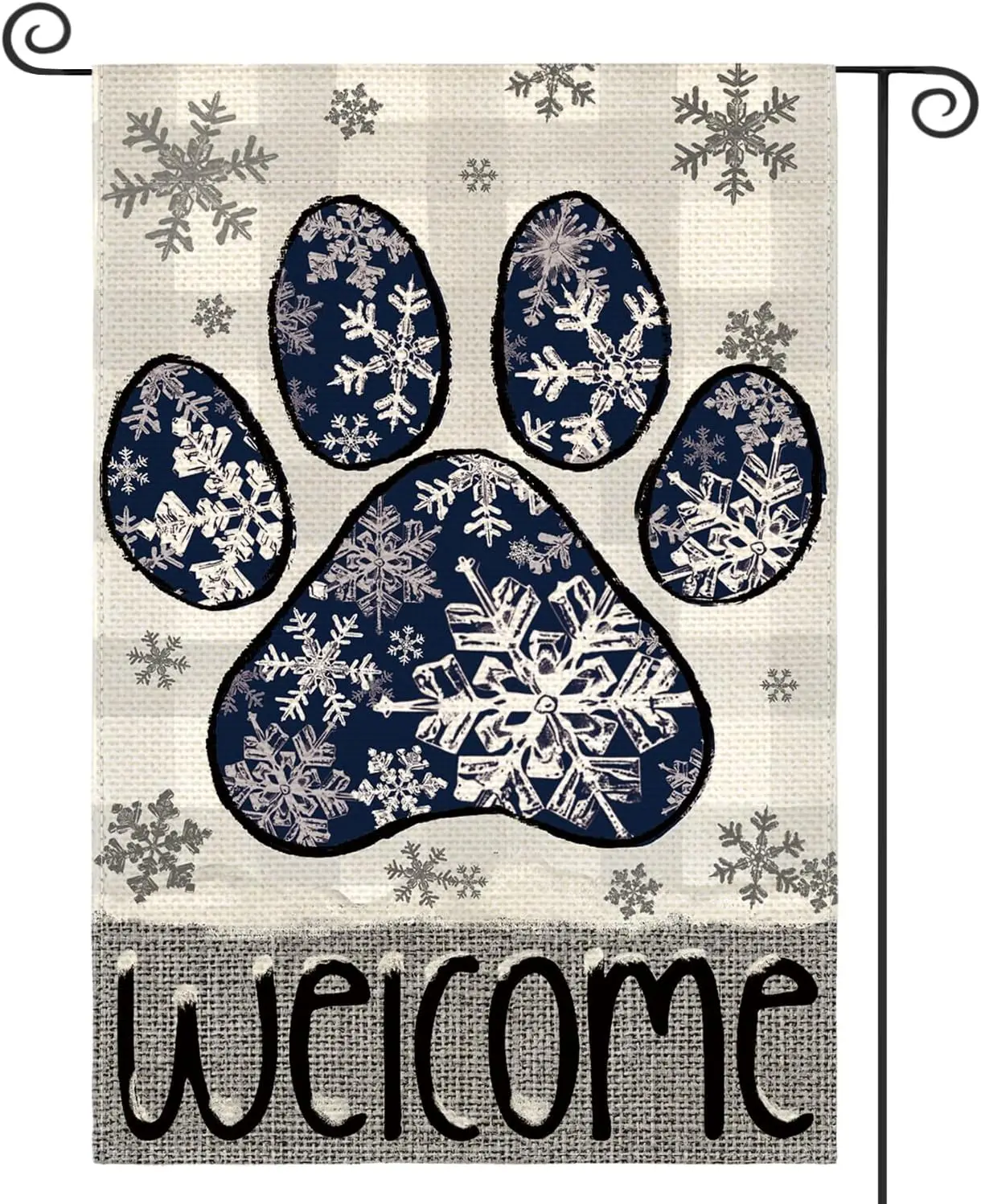 AVOIN colorlife Welcome Snowflake Paw Print Winter Garden Flag 12x18 Inch bbp
