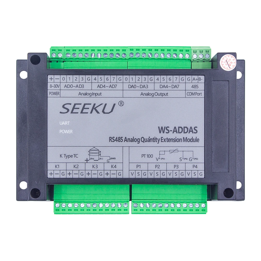 Seeku WS-ADDAS 32 Rs485 Modbus-Rtu 0-10V Analoog In Uit Pt100 Weerstand K Thermokoppel Uitbreidingskaart