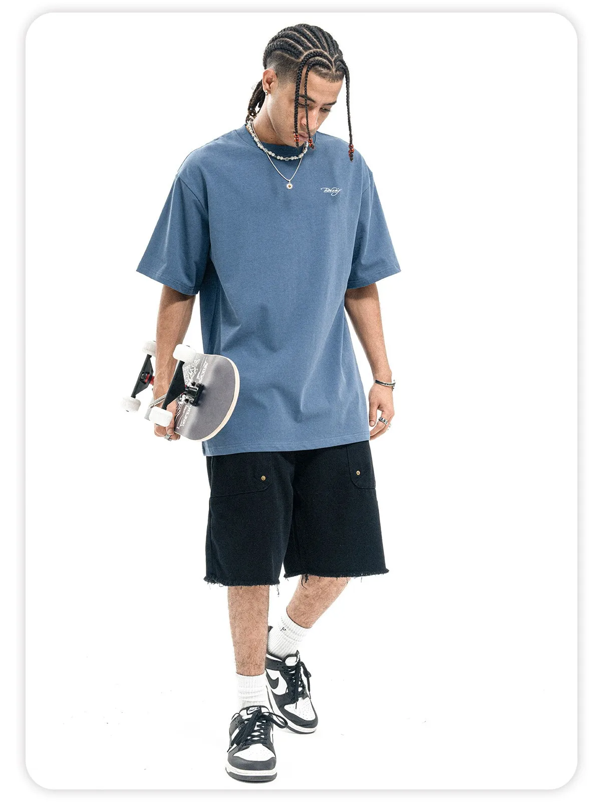 

Onesevenine American Street Style Loose Fit Pure Cotton Short Sleeve T-Shirt Letter Embroidery Summer Fashion for Men
