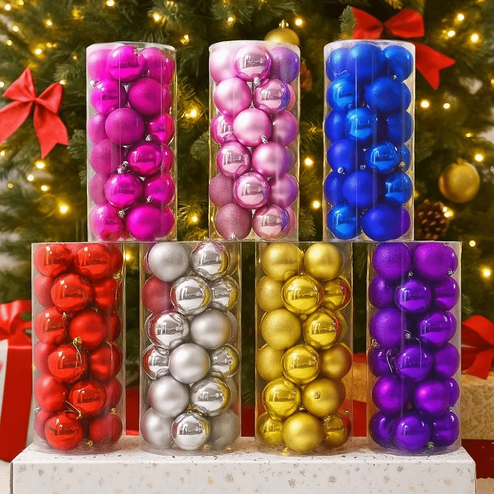 

24Pcs 3/5CM Christmas Balls Hang Pendant Plastic Christmas Tree Ornaments Reusable New Year Decor Xmas Tree Baubles Xmas Tree
