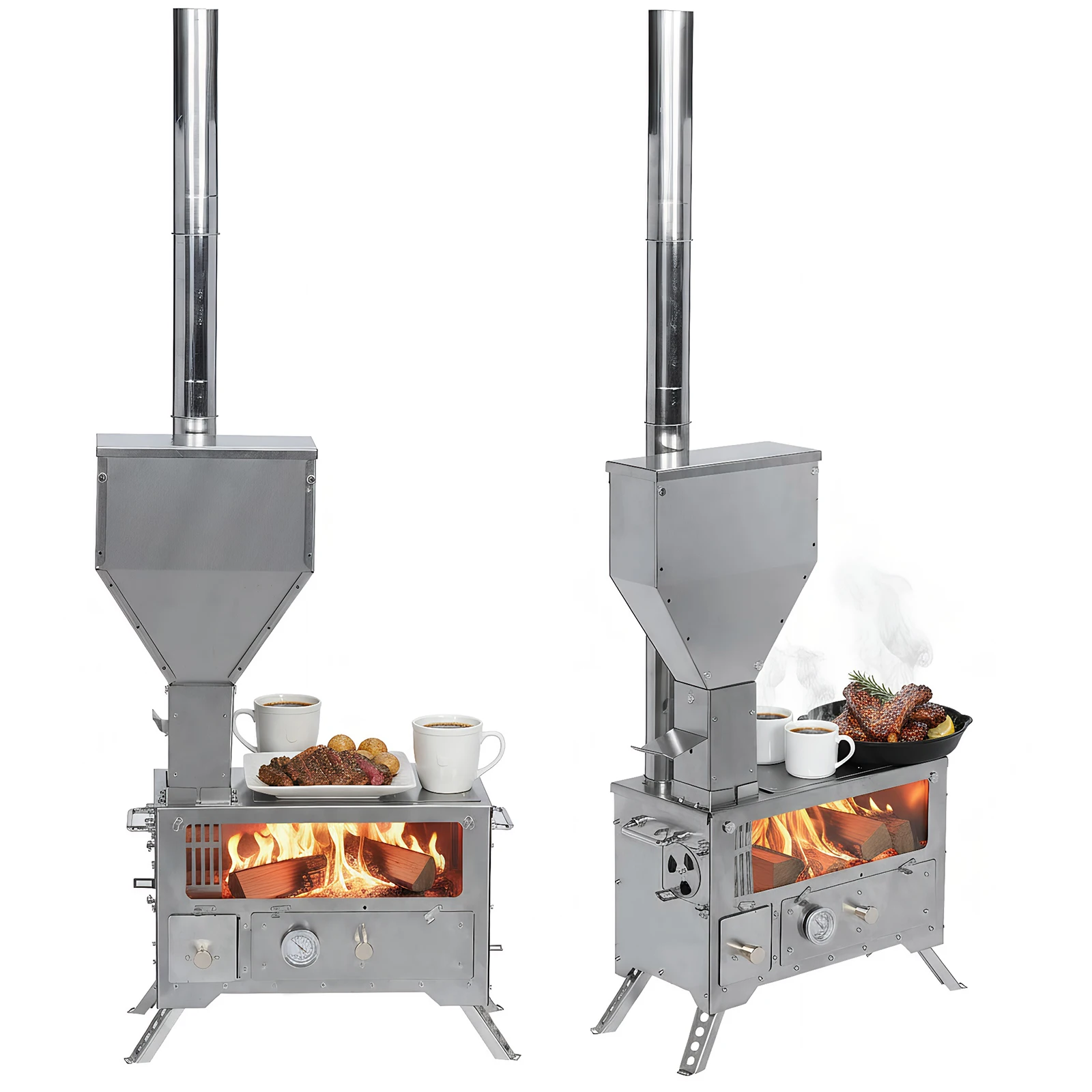 

Portable Wood-Burning Camp Stove with Chimney Pipe Pellet Stove with Oven for Outdoor Heating & Cooking Ice Fishing Hunting