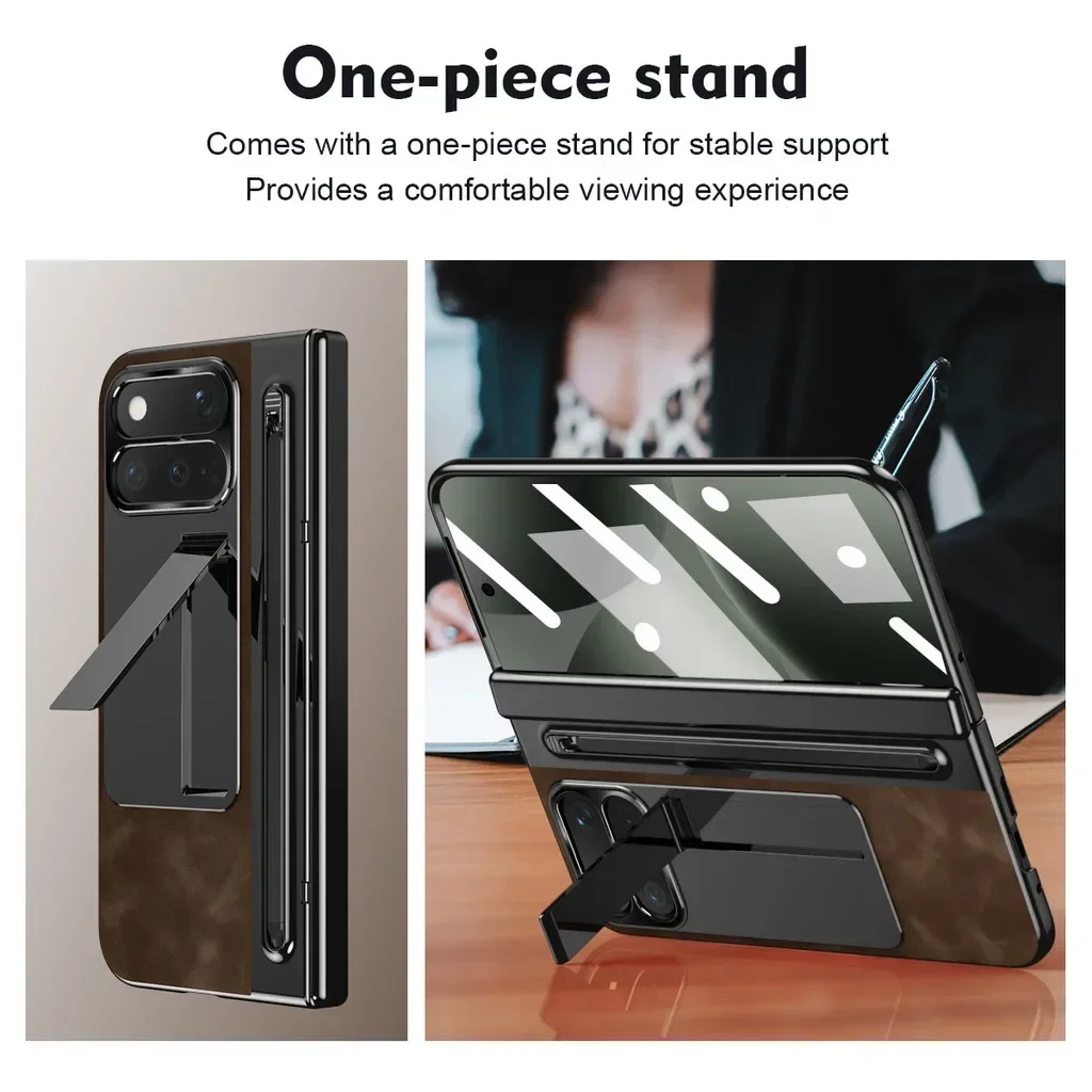 For Google Pixel 11 Pro Fold Pixel 10 Pro Fold 9Pro 5G Hinge Protection Cover Leather Bracket Pen Slot With Stylus Case