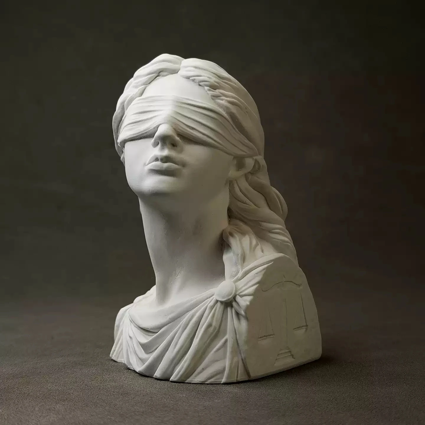 Justitia Goddess of Justice Gypsum Bust Statue Blindfolded Lady Justice Sculpture Home Office Desk Decor