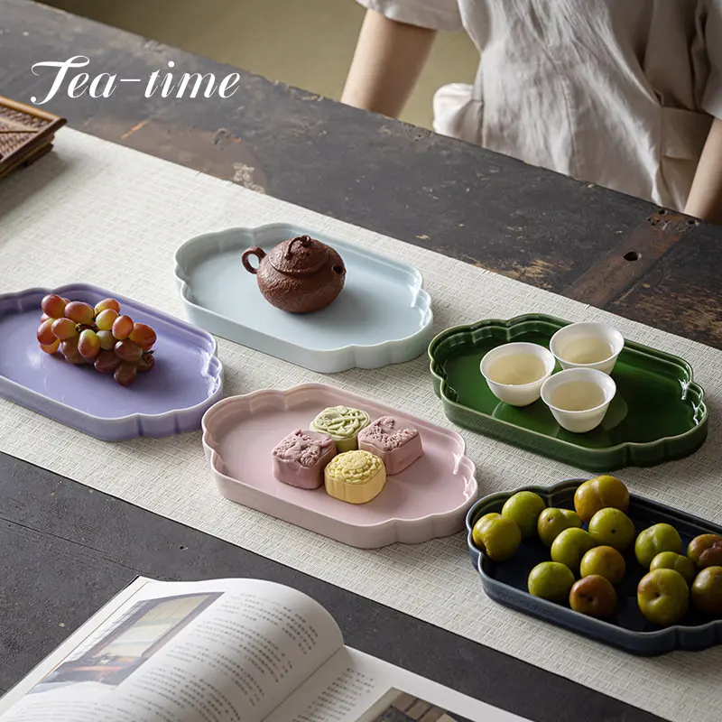 Exquisite Chinese Style Tea Tray Retro Ceramics Pot Bearing Dry Bubble Tray Household Dessert Fruit Plate Kung Fu Teaset Gifts