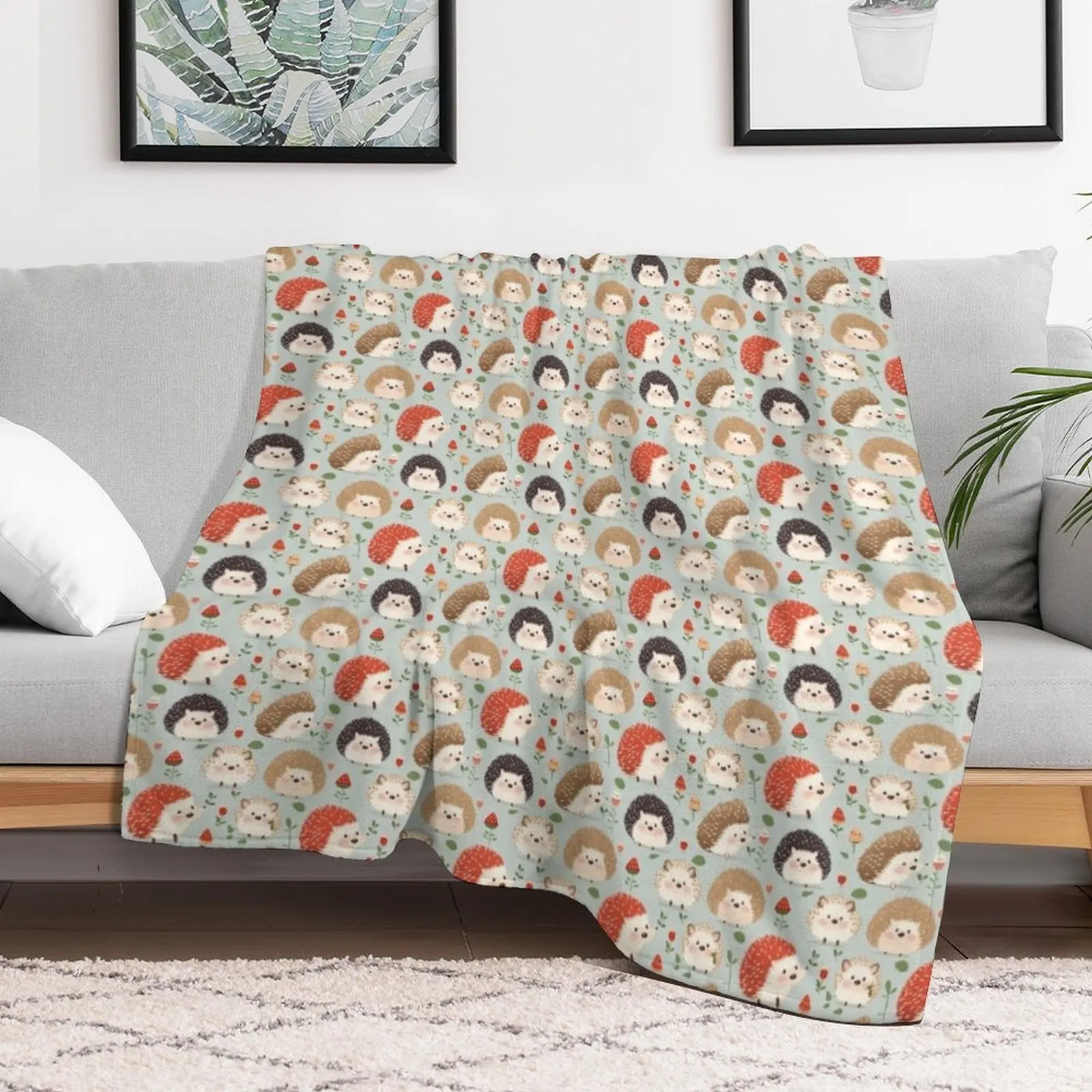Cute Hedgehog Repeating TIle Throw Blanket Warm Comfortable Blanket Gift for Parents Friends