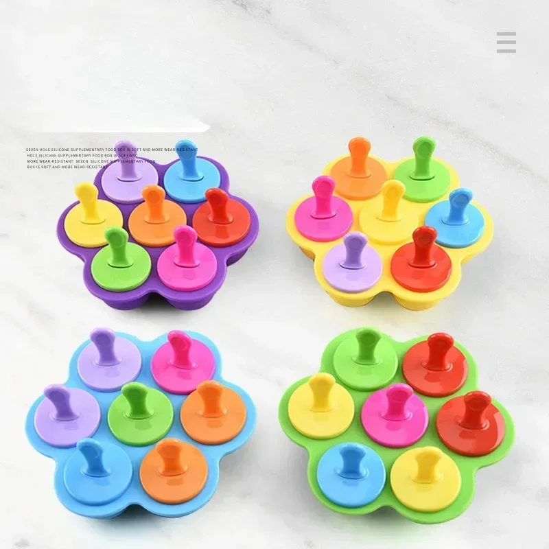 7 Grids DIY Ice Cream Popsicle Silicone Mold Ice Cream Ball Maker Popsicles Molds Baby Fruit Shake Home Kitchen Accessories Tool