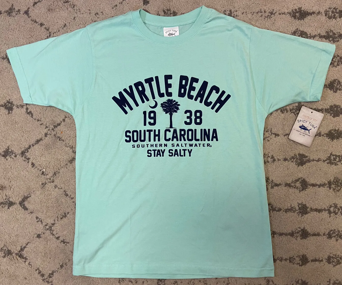 Camiseta azul Spicy Tuna Myrtle Beach Seafoam para hombre talla XL Stay Salty $45 D5