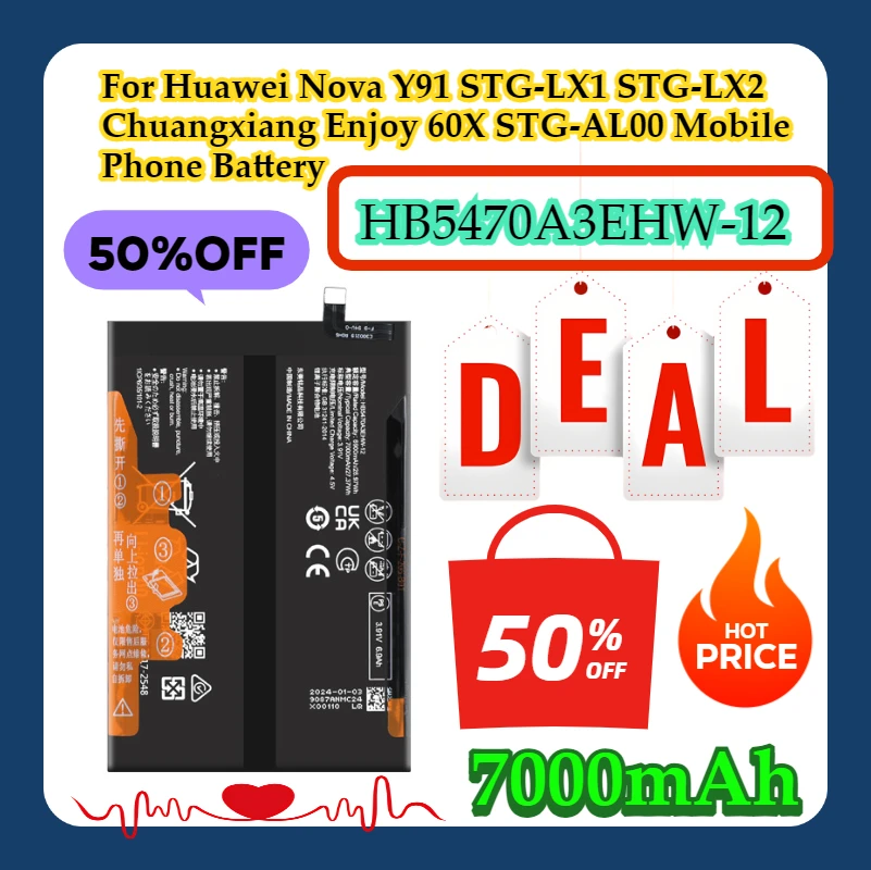 For Huawei Nova Y91 STG-LX1 STG-LX2 Chuangxiang Enjoy 60X STG-AL00 Mobile Phone batteries HB5470A3EHW-12 7000mAh Battery