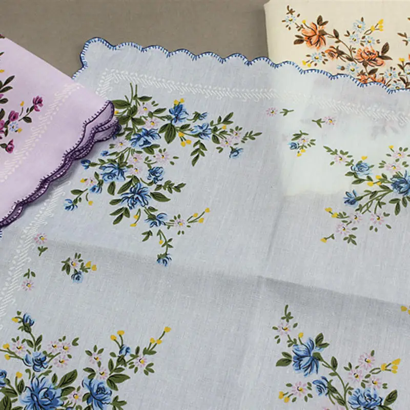 3 pçs/set lenços de algodão com borda ondulada bordado com lenços de renda lenço de mulher para chá da tarde