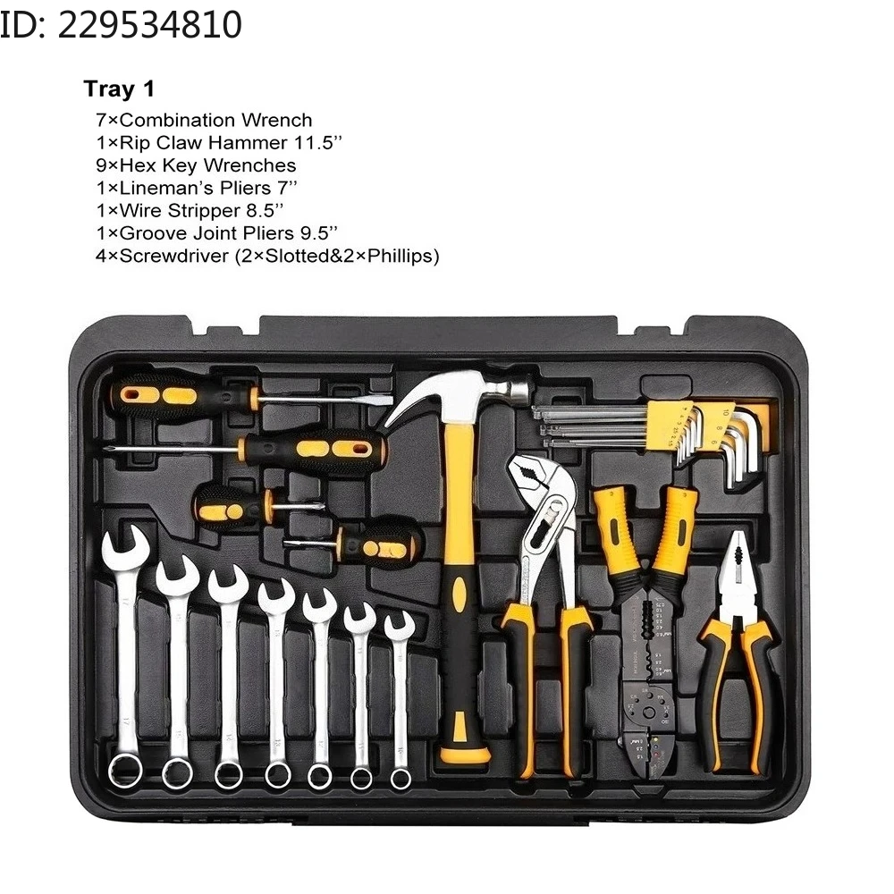 258pcs Home  Hand Tool Set Professional Hand Tool Luggage Three-layer Rolling Portable Storage Box