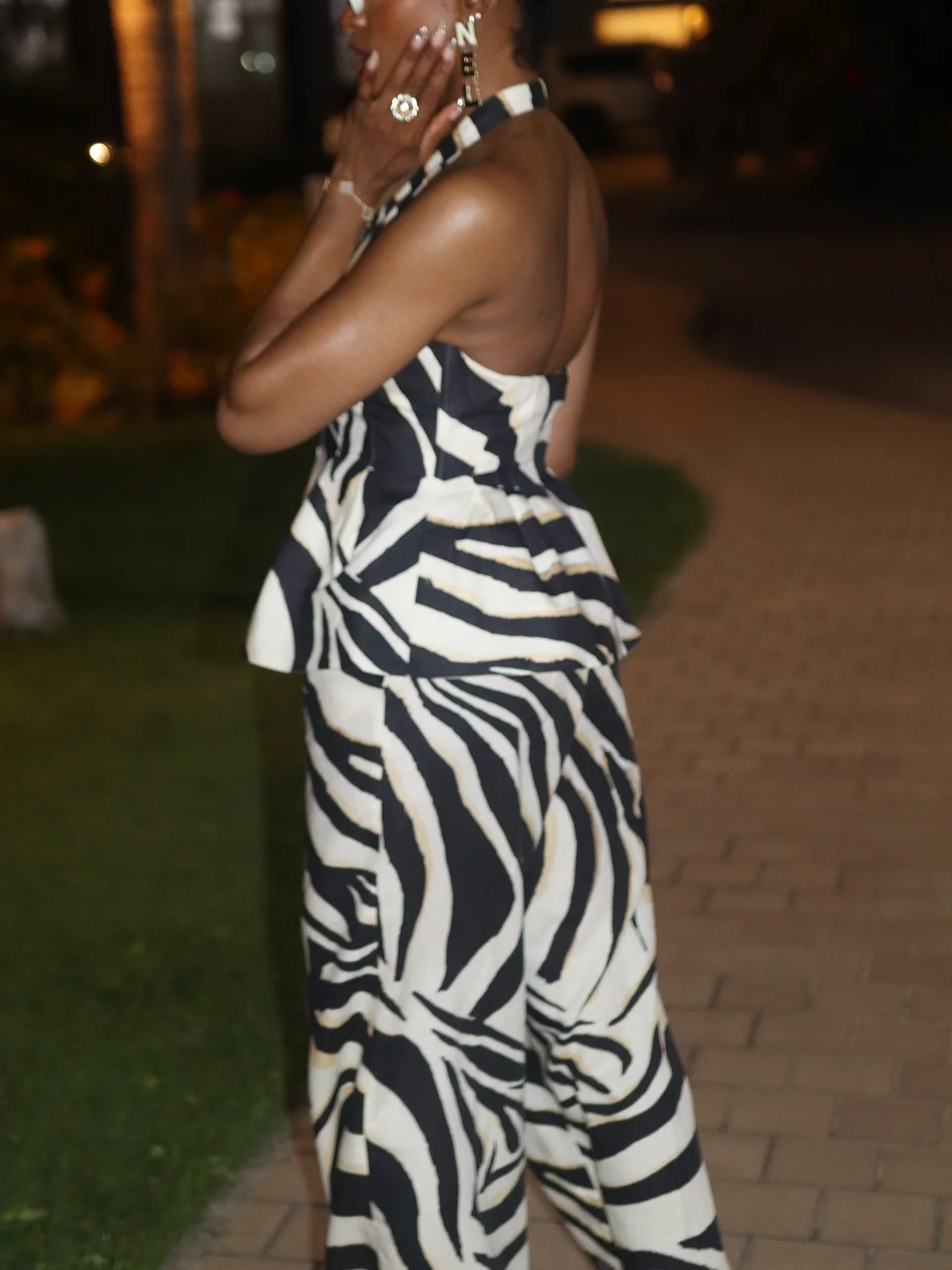 Elegante damesbroek pak knop decoratie sexy mouwloze rugloze slim fit top dierenprint hoge taille rits losse broek